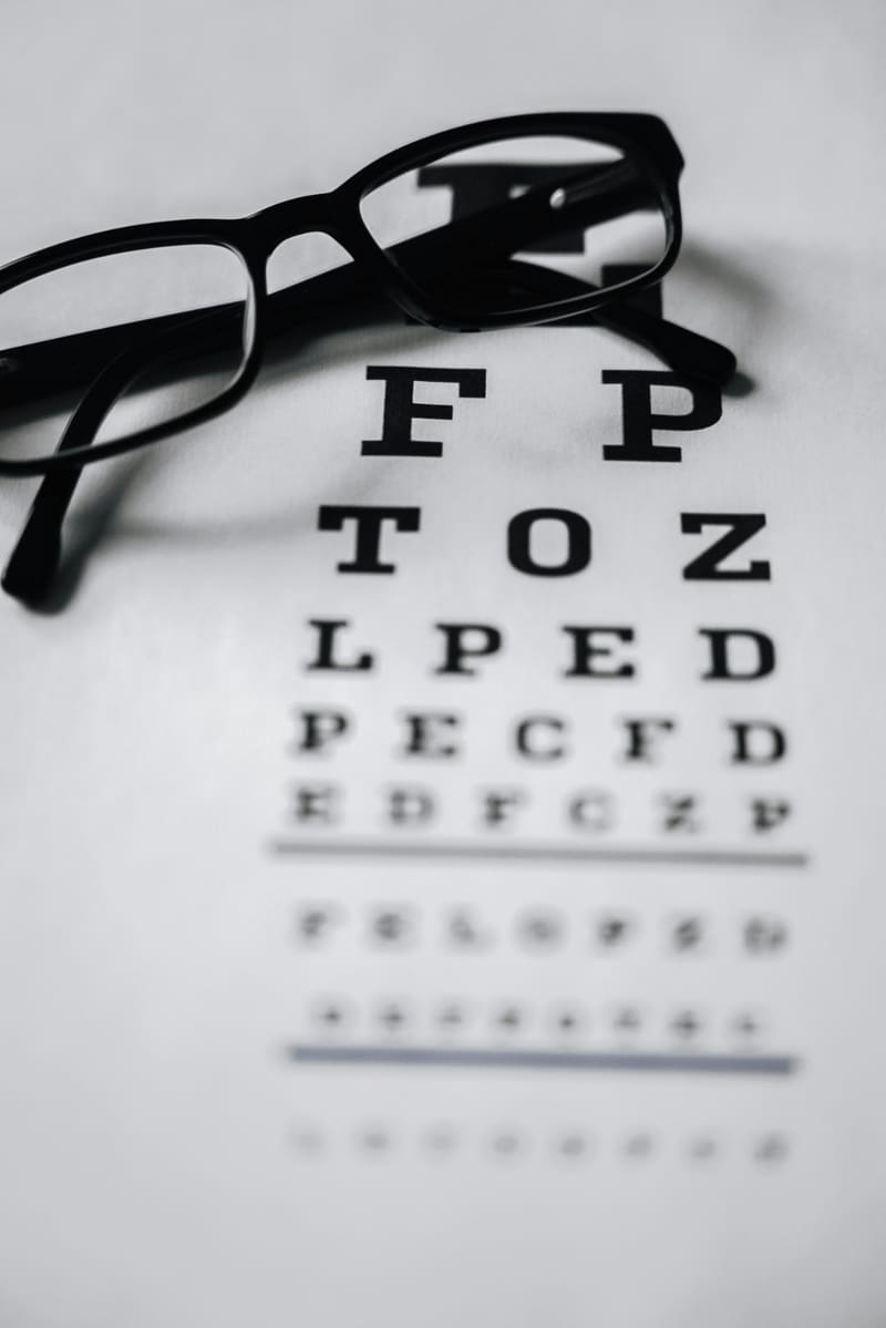 glasses on an eye test chart