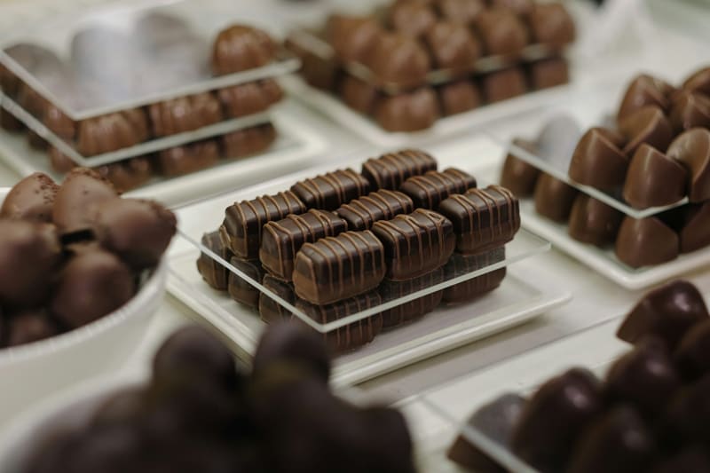trays of chocolates in a shop window