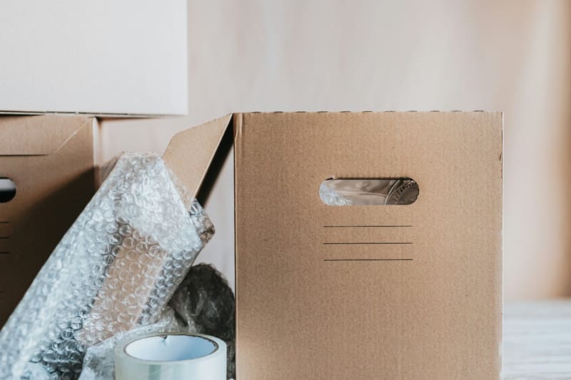 a box with bubble wrap and tape