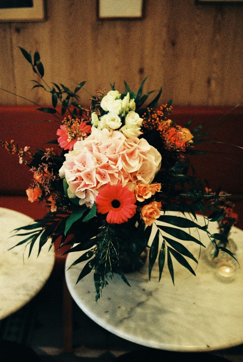 a bouquet on a marble table