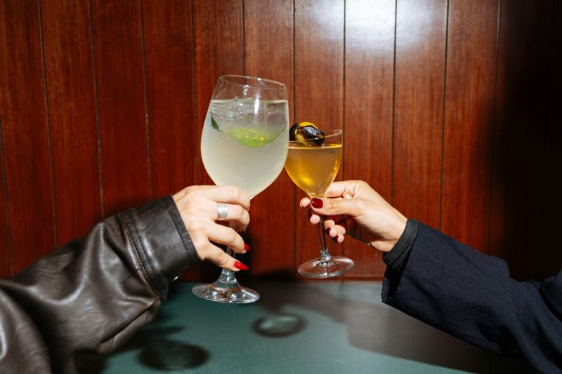 two wine glasses toasting