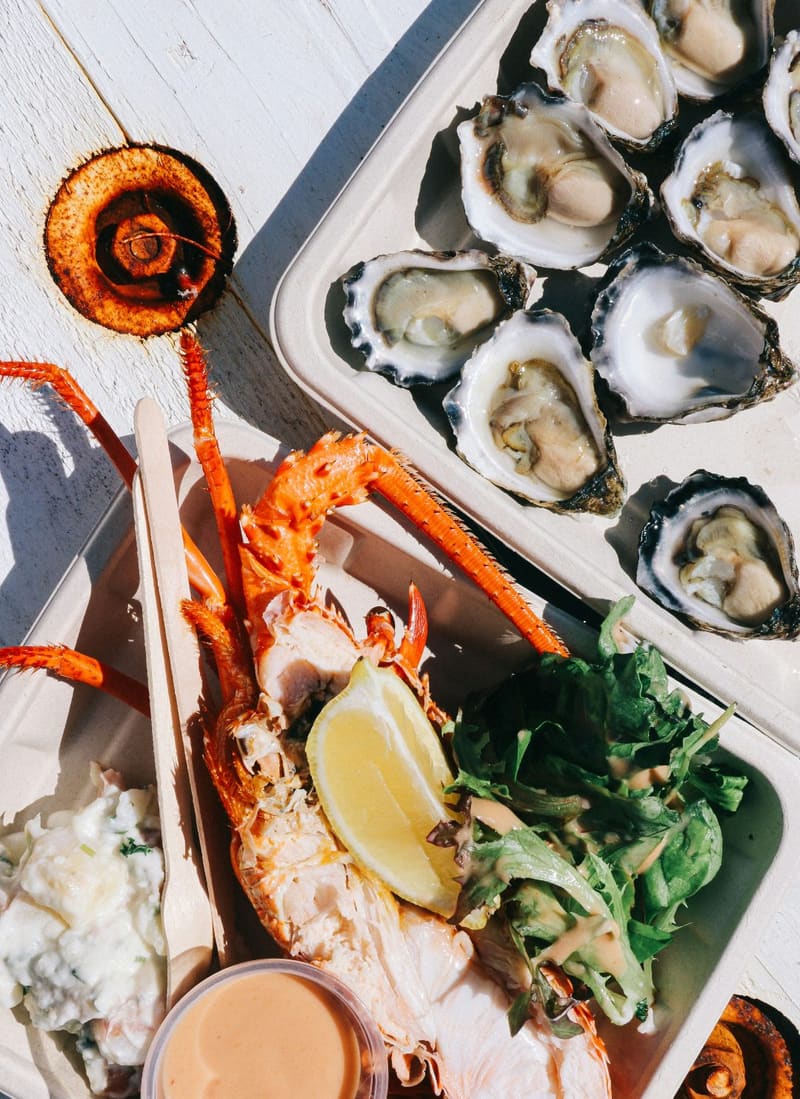oysters and langoustine on a tray