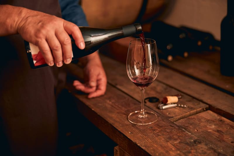 red wine poured into a glass