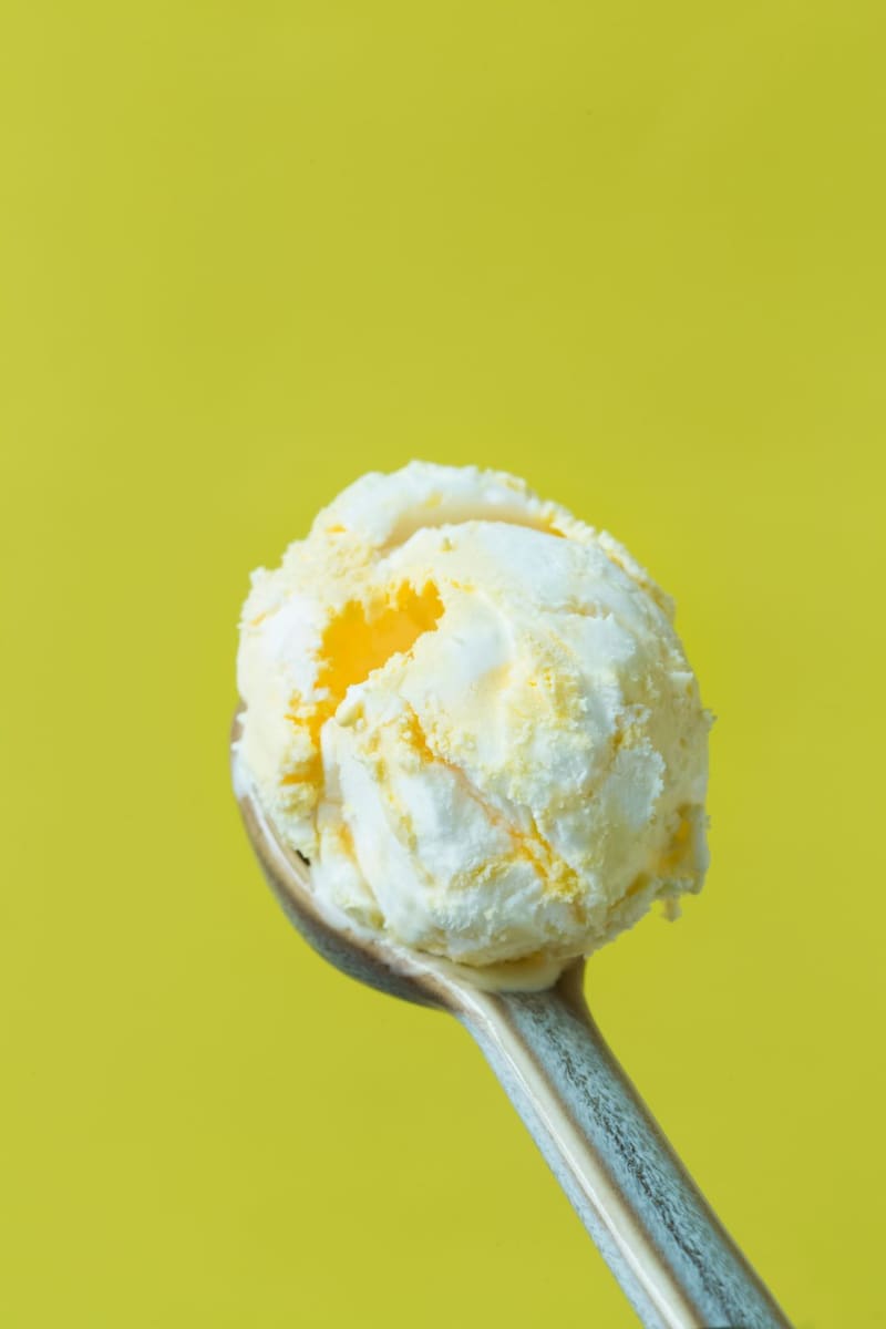 a scoop of ice cream on a spoon