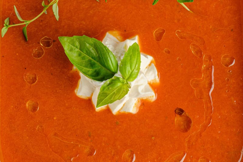 tomato soup with basil and cream