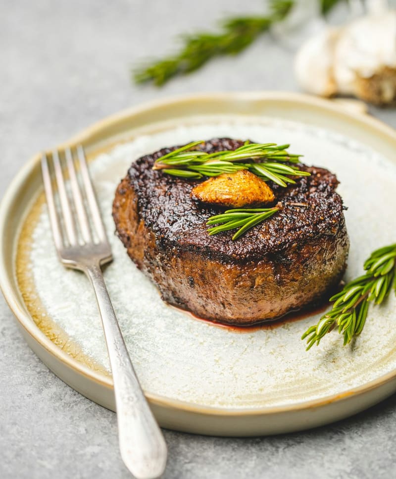 a fillet steak with herb butter