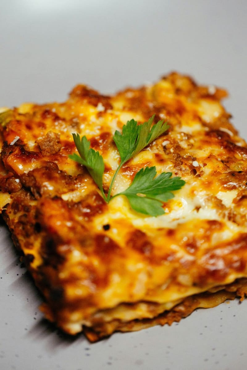 a slice of baked lasagne