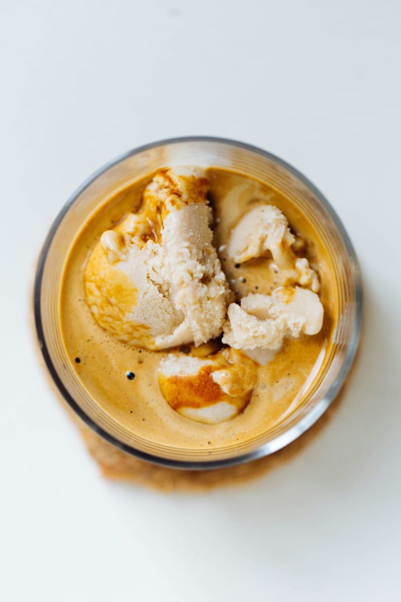 an affogato with ice cream in coffee