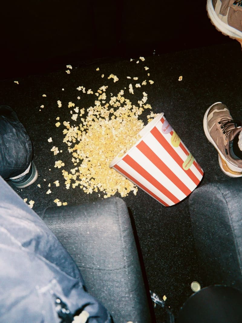 spilt popcorn on a cinema floor