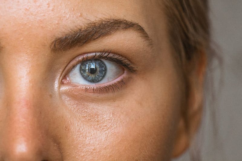 a blue eye and brow in close-up