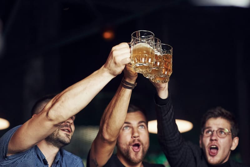 friends raising beer mugs