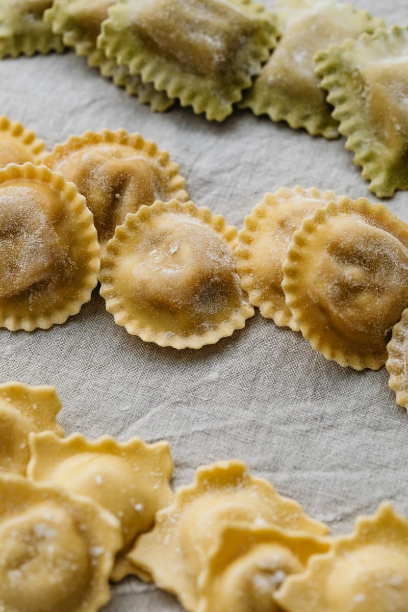 ravioli on a linen cloth