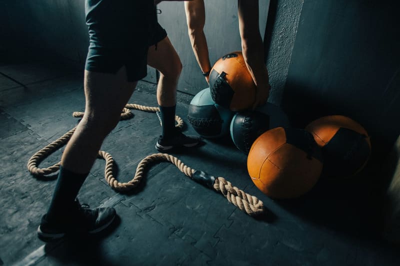 medicine balls and a battle rope