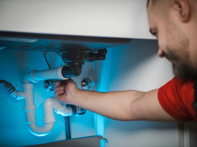 a plumber working under a sink